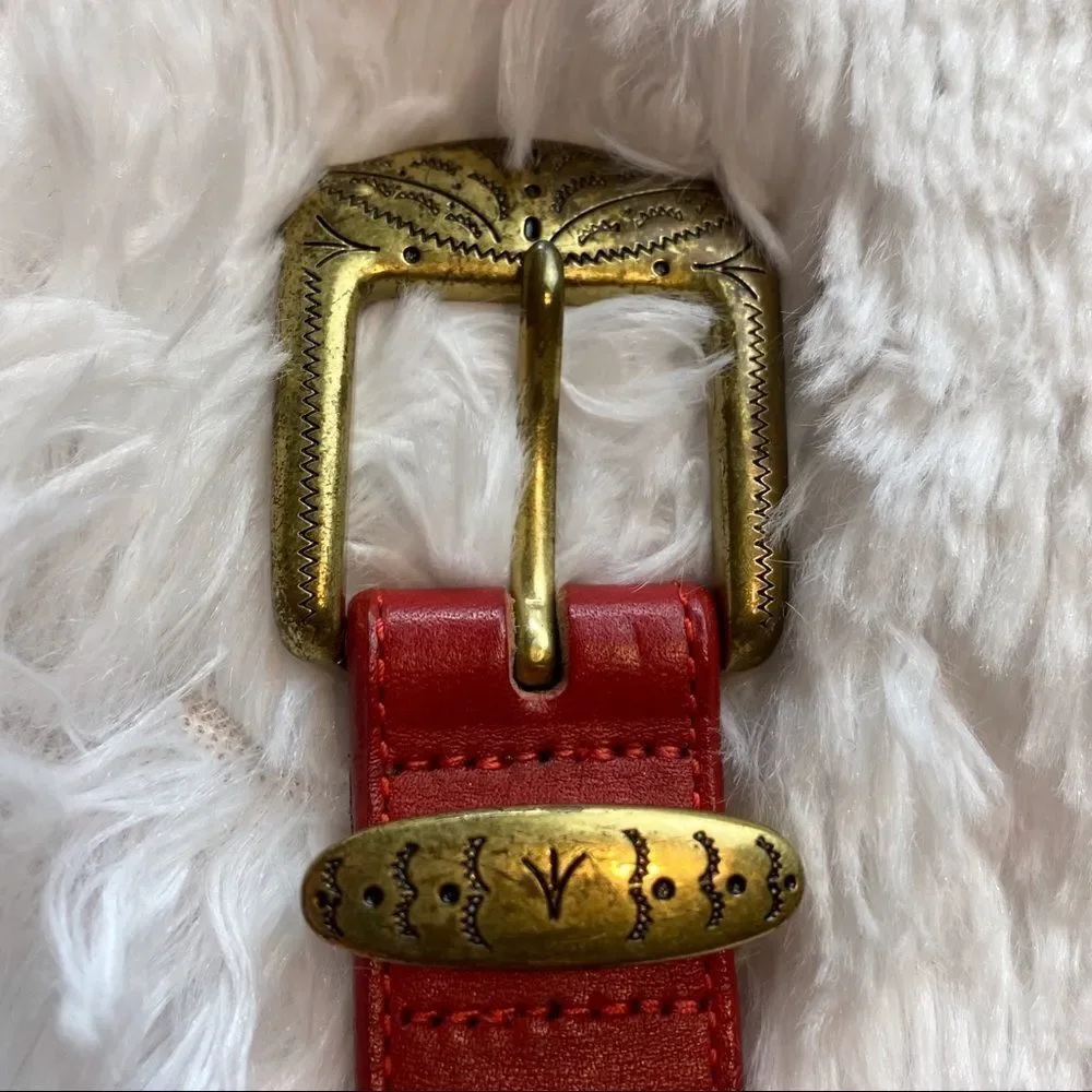 Brighton Vintage Multi-colored Leather Belt With Gold Tone Hardware
